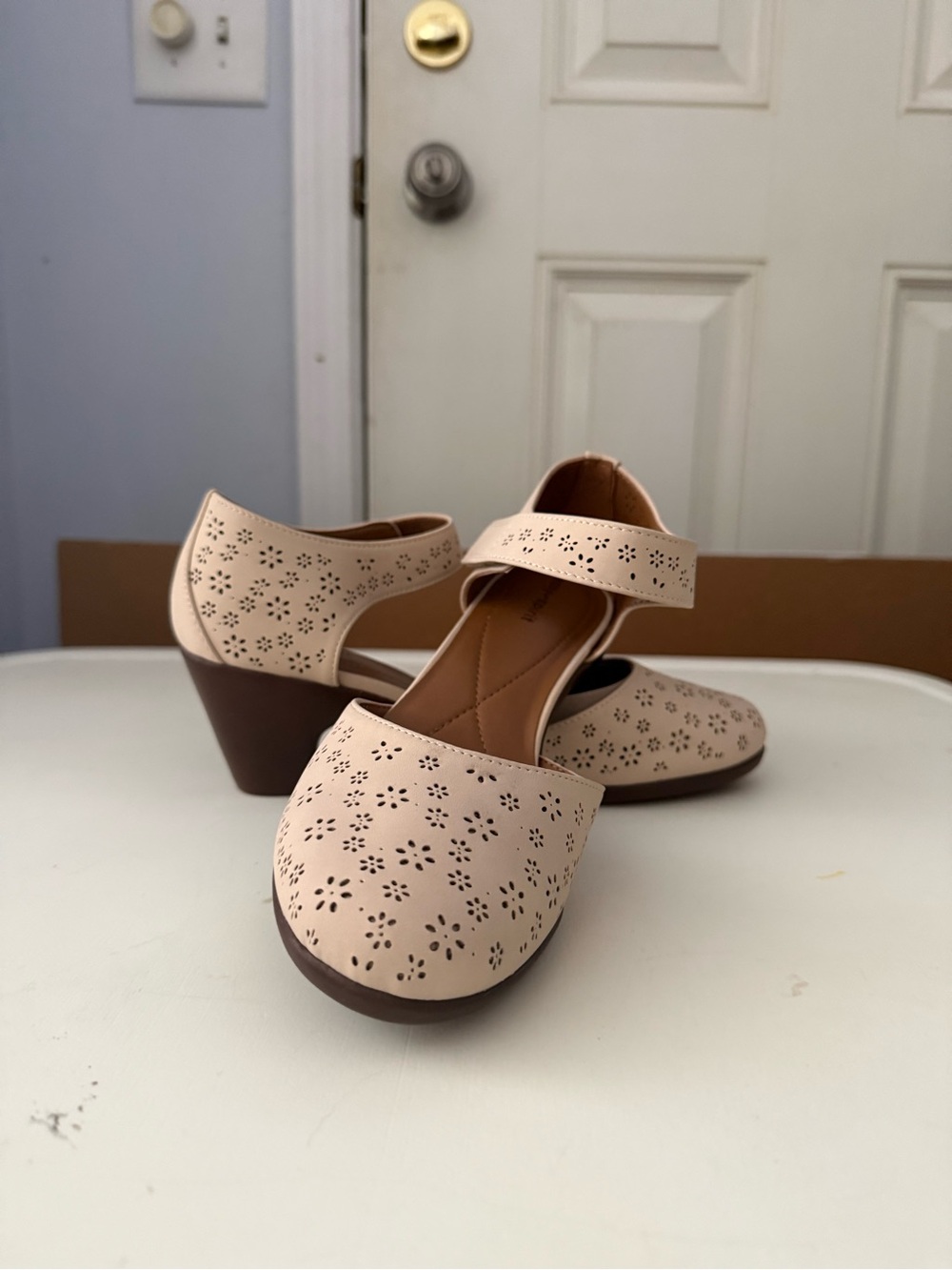 Women's Cutout Ankle Strap Wedge Pumps — Beige - Easy Spirit